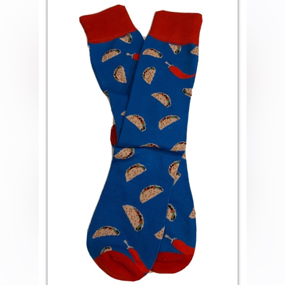 Zoo York Crew Dress Socks 1 Pair Men 6-12 Blue Red Taco Tuesday Socks Skate Ride - Picture 8 of 10